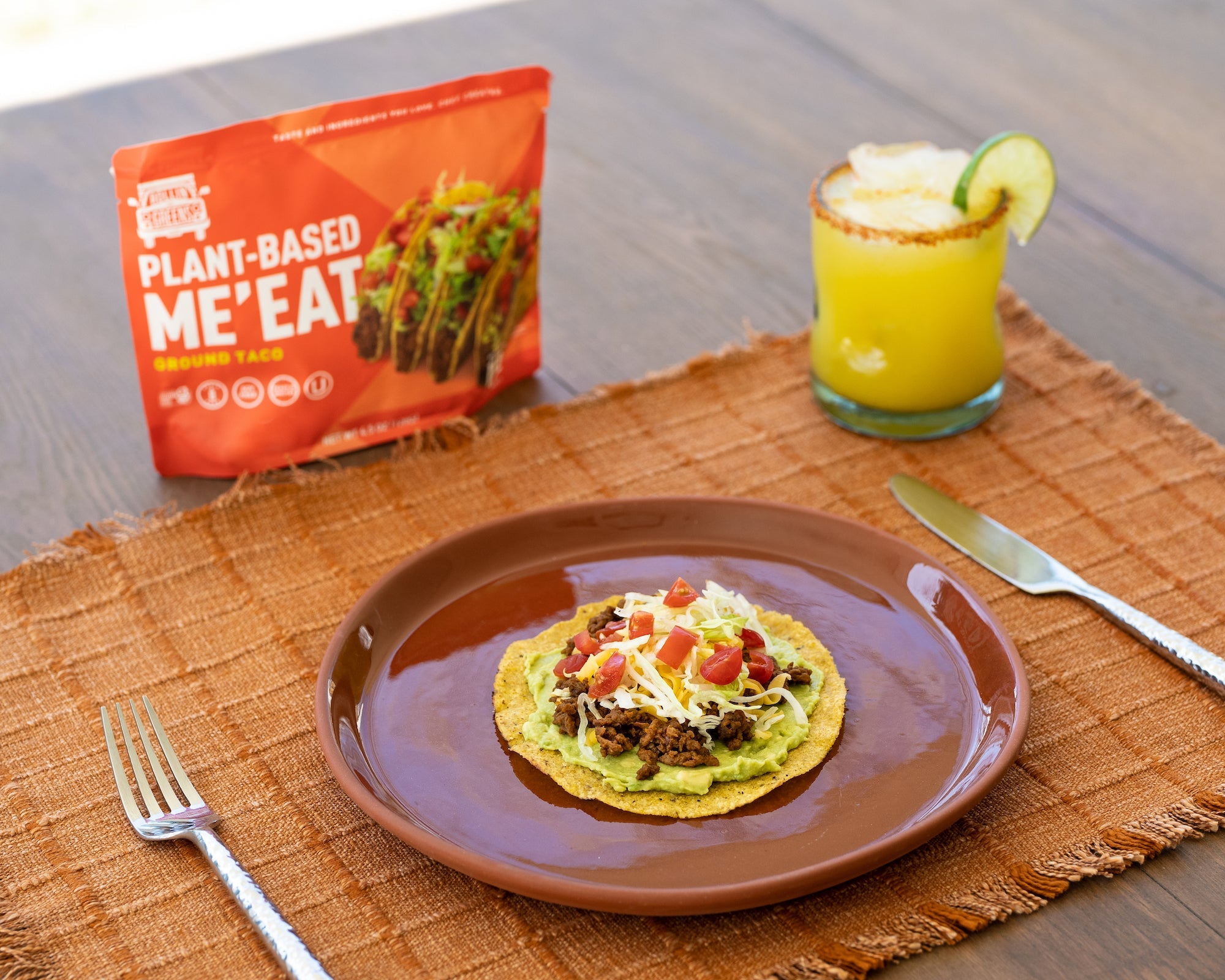 Guacamole Tostada with Ground Taco ME’EAT RollinGreens
